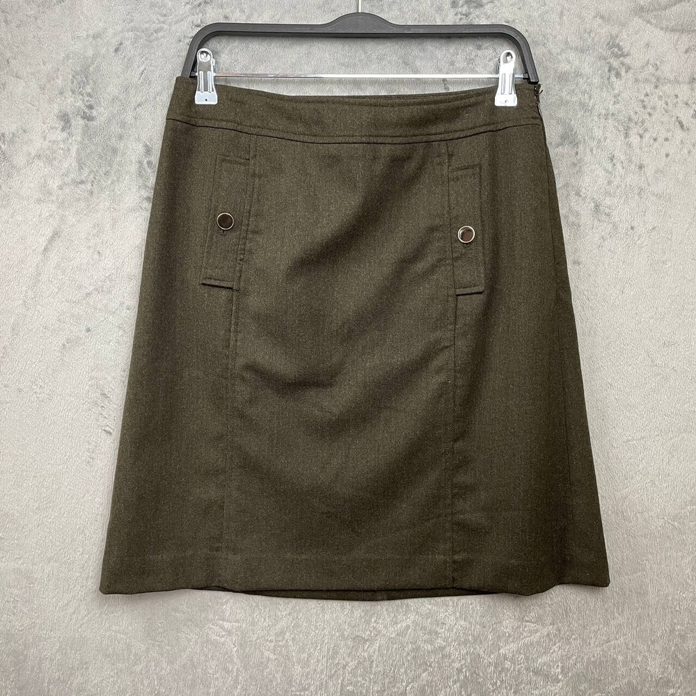 Talbots Wool A-Line Knee Length Skirt Olive Green Dark Academia Size 4 Minimal